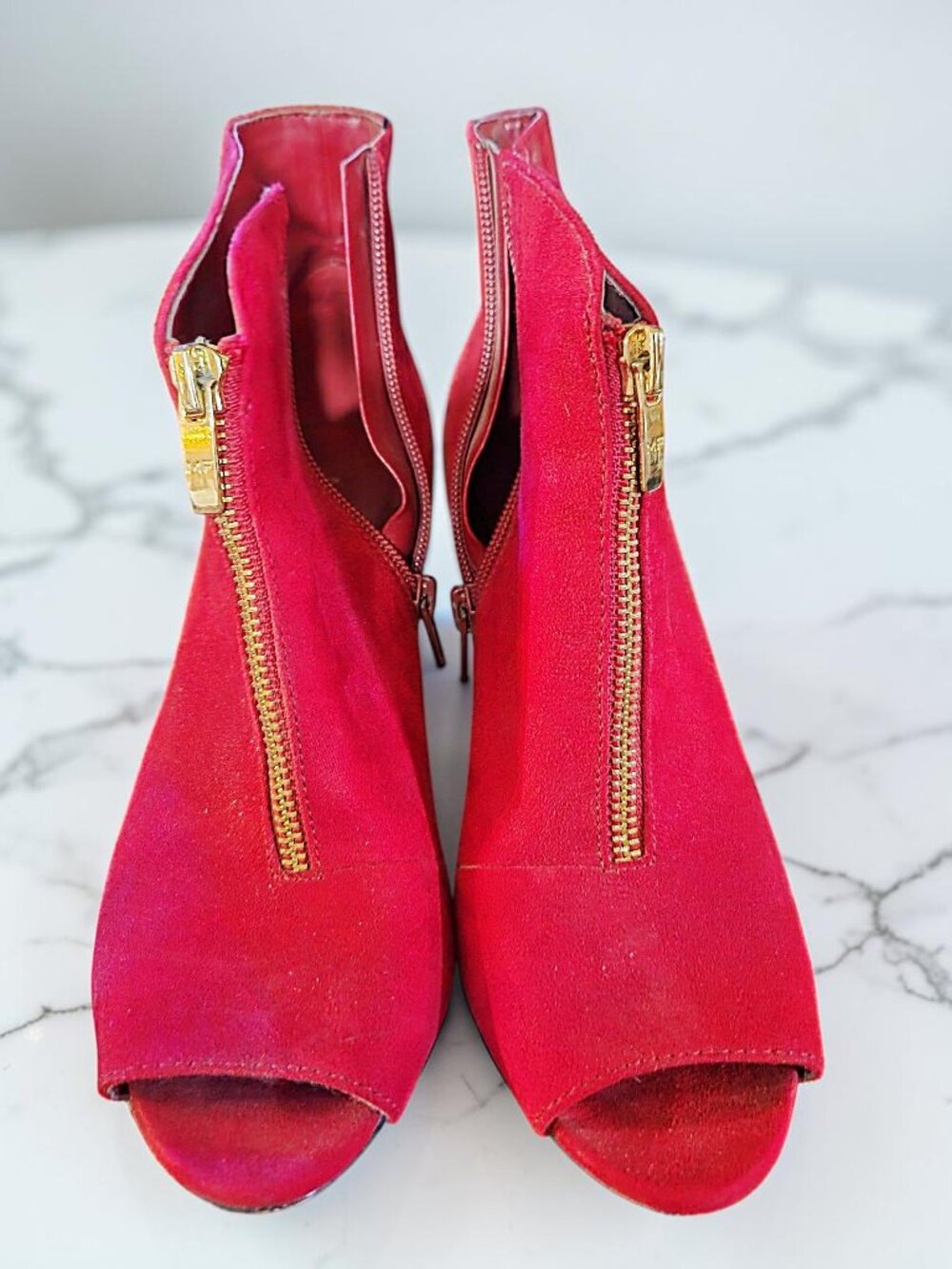 Marc Fisher SEMPLA2-R Peep Toe Red Suede Ankle Booties High Heels